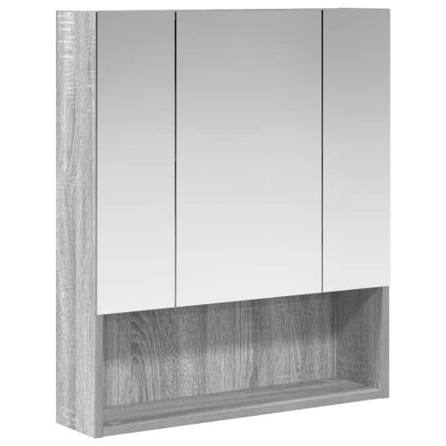 Шкаф с огледало за баня с рафт Сив Сонома 60 x 14.5 x 70 см