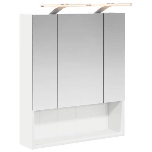 Шкаф с огледало за баня Бяло 60 x 14.5 x 70 см Инженерно дърво