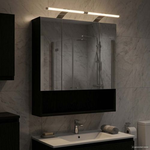 Шкаф с огледало за баня с рафт Черния дъб 60 x 14.5 x 70 см