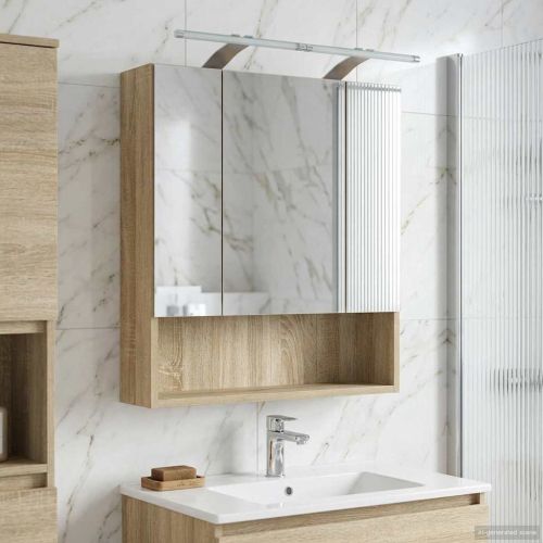 Шкаф с огледало за баня с рафт Сонома дъб 60 x 14.5 x 70 см