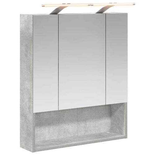 Шкаф с огледало за баня с рафт Циментено сиво 60 x 14.5 x 70 см