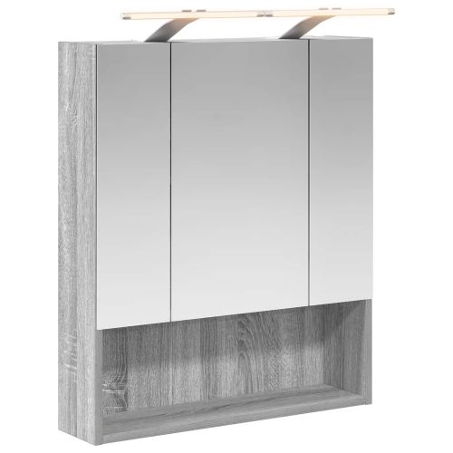 Шкаф с огледало за баня с рафт Сив Сонома 60 x 14.5 x 70 см