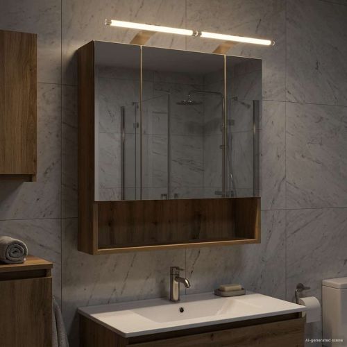 Шкаф с огледало за баня с рафт Дъб Артизан 60 x 14.5 x 70 см