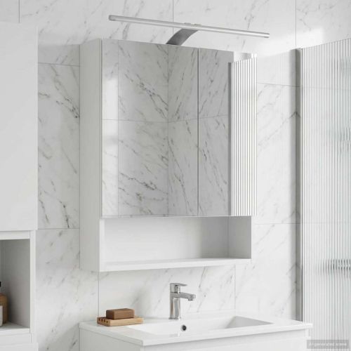 Шкаф с огледало за баня Бяло 50 x 14,5 x 70 см Инженерно дърво