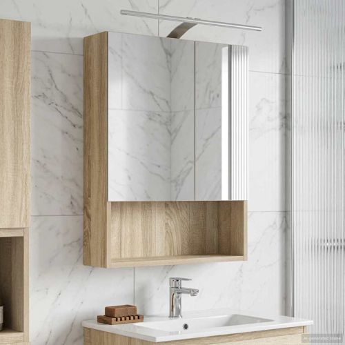Шкаф с огледало за баня с рафт Сонома дъб 50 x 14,5 x 70 см