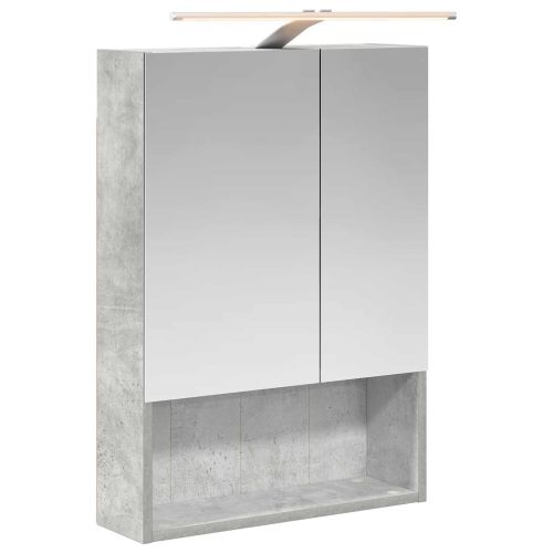 Шкаф с огледало за баня с рафт Циментено сиво 50 x 14,5 x 70 см