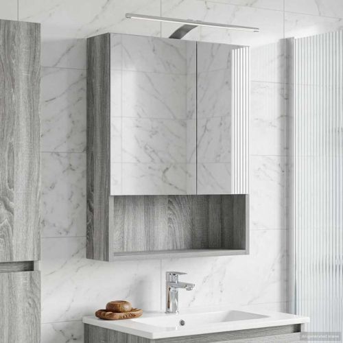 Шкаф с огледало за баня с рафт Сив Сонома 50 x 14,5 x 70 см