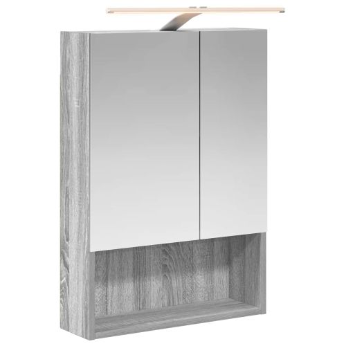 Шкаф с огледало за баня с рафт Сив Сонома 50 x 14,5 x 70 см