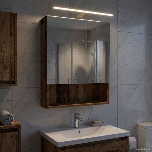 Шкаф с огледало за баня с рафт Старо дърво 50 x 14,5 x 70 см