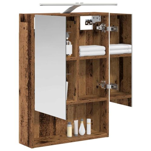 Шкаф с огледало за баня с рафт Старо дърво 50 x 14,5 x 70 см