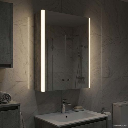 Шкаф с огледало за баня Циментено сиво 33 x 11,5 x 50 см