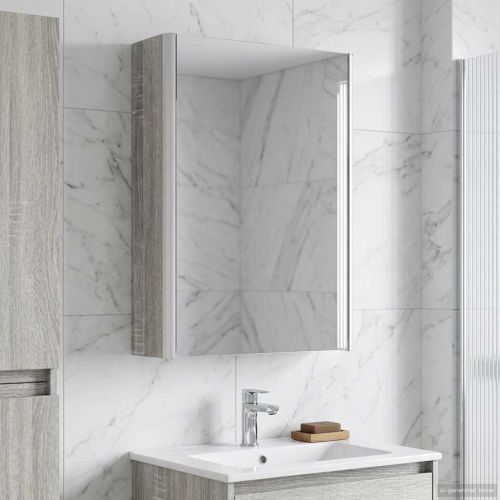 Шкаф с огледало за баня Сив Сонома 33 x 11,5 x 50 см