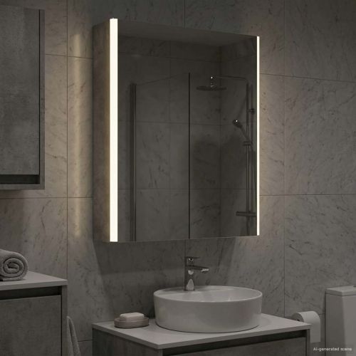 Шкаф с огледало за баня Циментено сиво 43 x 11,5 x 60,5 см
