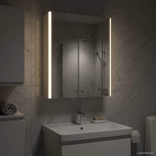 Шкаф с огледало за баня Бяло 53,5 x 15,5 x 70 см