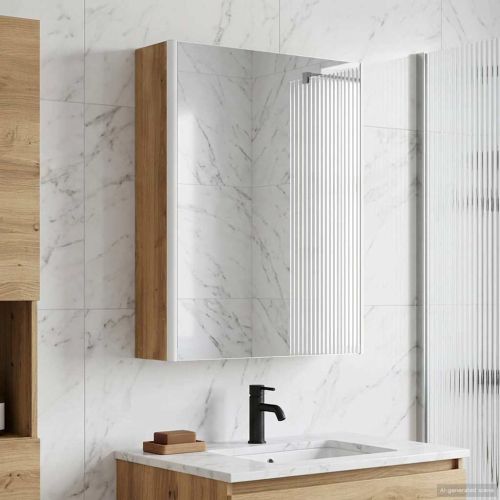 Шкаф с огледало за баня Дъб Артизан 53,5 x 15,5 x 70 см