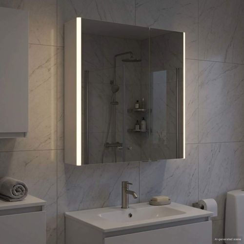 Шкаф с огледало за баня Бяло 63,5 x 15,5 x 70 см