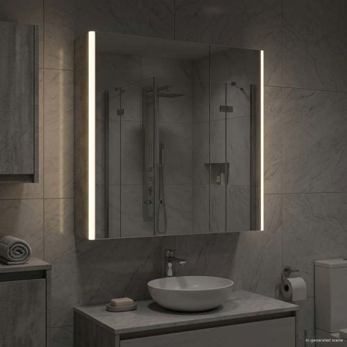 Шкаф с огледало за баня Циментено сиво 63,5 x 15,5 x 70 см