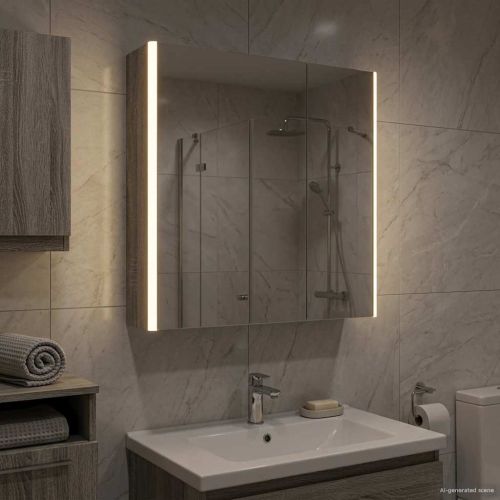 Шкаф с огледало за баня Сив Сонома 63,5 x 15,5 x 70 см