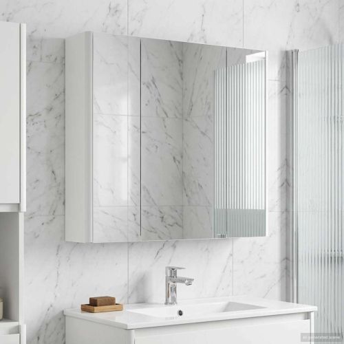 Шкаф с огледало за баня Бяло 63,5 x 15,5 x 60,5 см