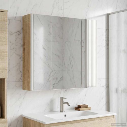 Шкаф с огледало за баня Сонома дъб 63,5 x 15,5 x 60,5 см