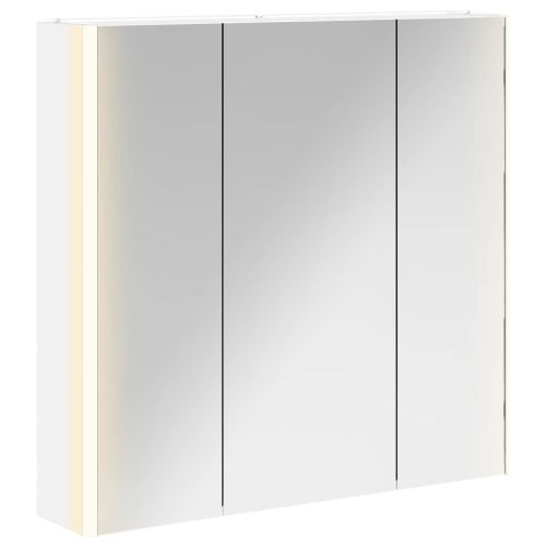 Шкаф с огледало за баня с рафт с врата Бяло 73.5 x 15.5 x 70 см