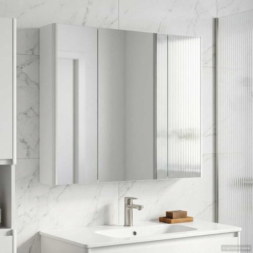 Шкаф с огледало за баня Бяло 83,5 x 15,5 x 70 см