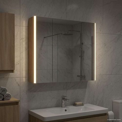 Шкаф с огледало за баня Сонома дъб 83,5 x 15,5 x 70 см