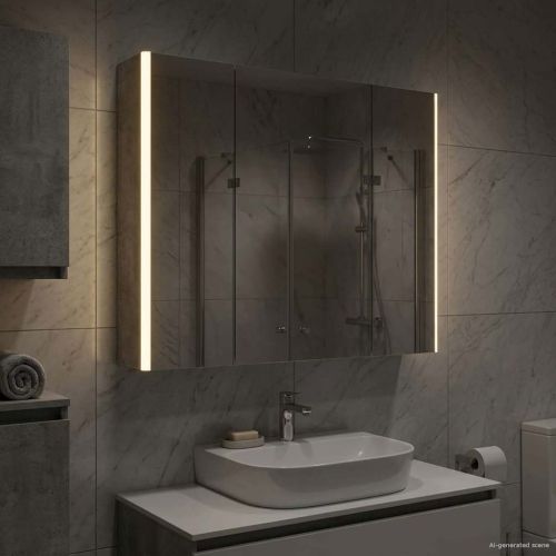 Шкаф с огледало за баня Циментено сиво 83,5 x 15,5 x 70 см