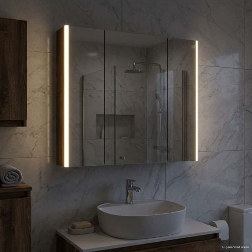 Шкаф с огледало за баня Димян дъб 83,5 x 15,5 x 70 см