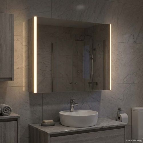 Шкаф с огледало за баня Сив Сонома 83,5 x 15,5 x 70 см