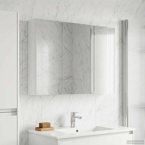 Шкаф с огледало за баня Бяло 103,5 x 15,5 x 70 см