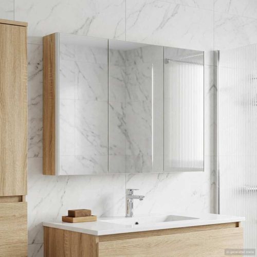 Шкаф с огледало за баня Сонома дъб 103,5 x 15,5 x 70 см