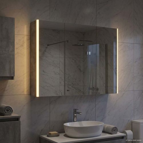 Шкаф с огледало за баня Циментено сиво 103,5 x 15,5 x 70 см