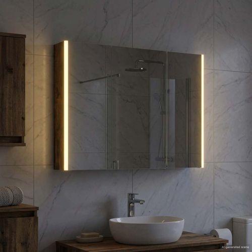 Шкаф с огледало за баня Димян дъб 103,5 x 15,5 x 70 см