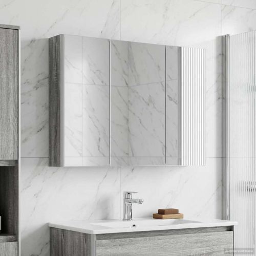 Шкаф с огледало за баня Сив Сонома 103,5 x 15,5 x 70 см