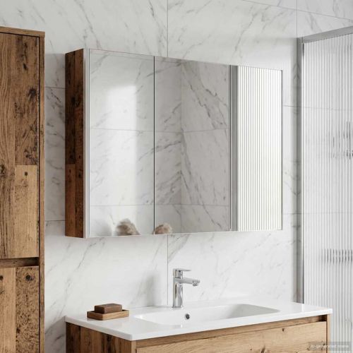 Шкаф с огледало за баня Старо дърво 103,5 x 15,5 x 70 см