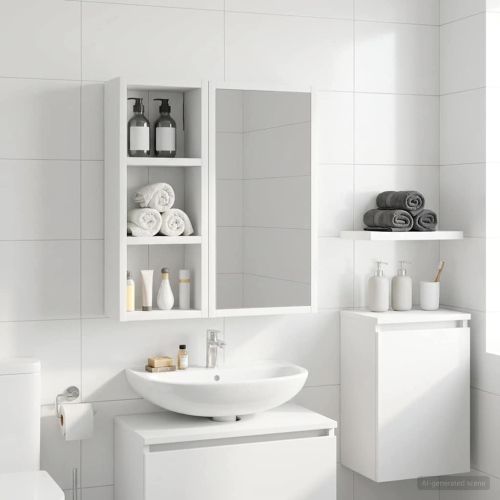 Банен стенен шкаф Бял 20 x 10 x 50 см Инженерен дървен материал