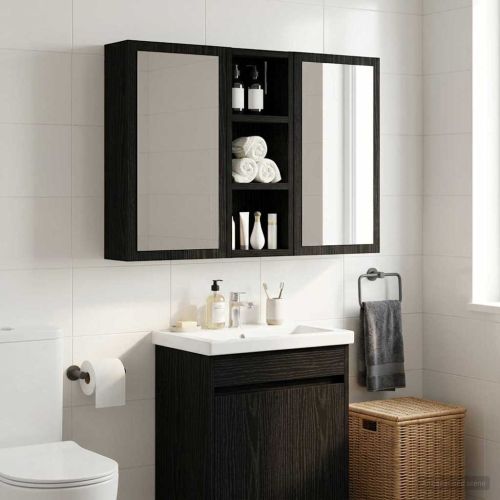 Банен стенен шкаф с рафт Черен Дъб 20 x 10 x 50 см