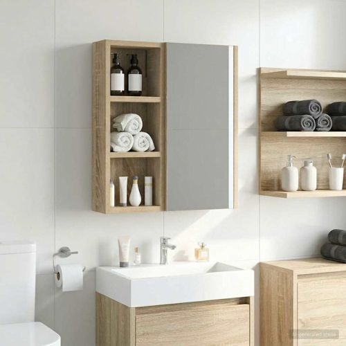 Банен стенен шкаф с рафт Сонома дъб 20 x 10 x 50 см