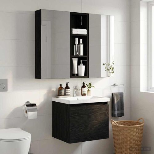 Банен стенен шкаф с рафт Черен Дъб 20 x 10 x 60,5 см