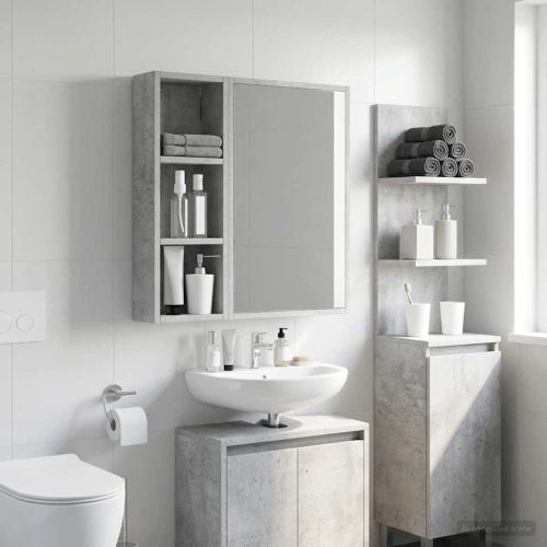 Банен стенен шкаф с рафт Бетонно Сиво 20 x 10 x 60,5 см