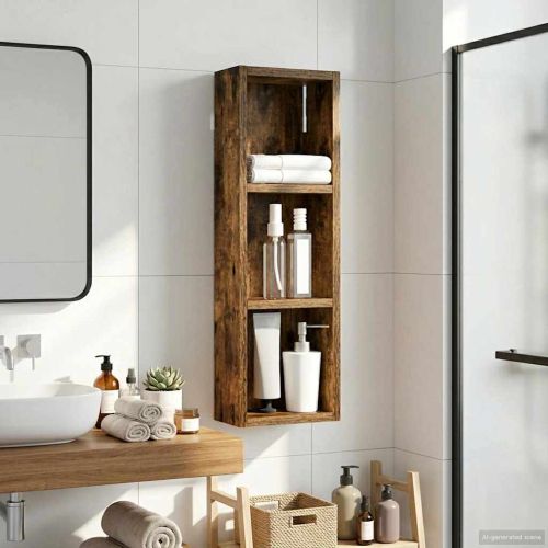 Банен стенен шкаф с рафт Пушена Дъб 20 x 10 x 60,5 см