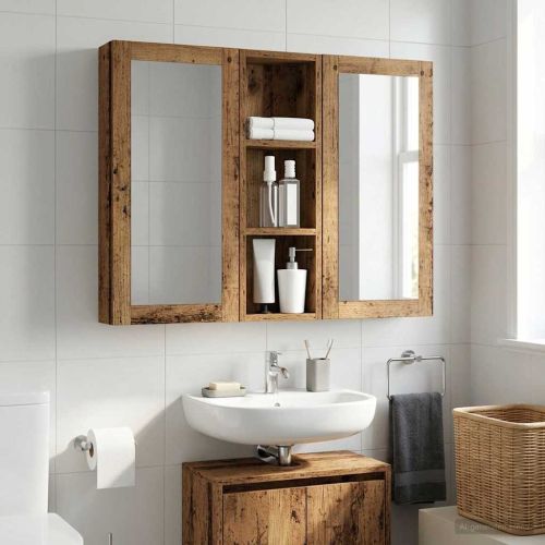 Банен стенен шкаф с рафт Старо дърво 20 x 10 x 60,5 см