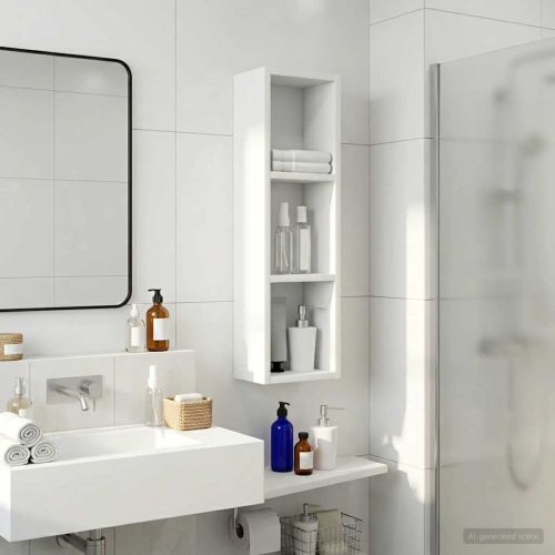 Банен стенен шкаф Бял 20 x 14 x 70 см Инженерен дървен материал