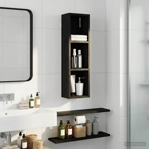 Банен стенен шкаф с рафт Черен Дъб 20 x 14 x 70 см