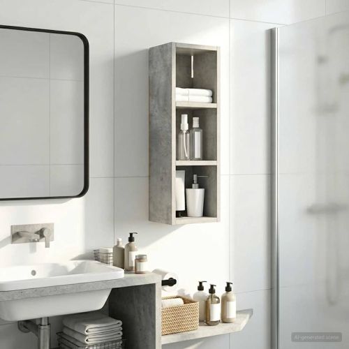 Банен стенен шкаф с рафт Бетонно Сиво 20 x 16 x 62,5 см