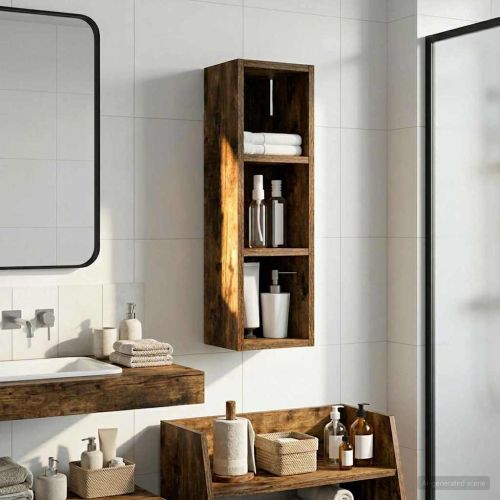 Банен стенен шкаф с рафт Пушена Дъб 20 x 16 x 62,5 см
