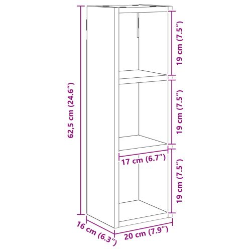 Банен стенен шкаф с рафт Пушена Дъб 20 x 16 x 62,5 см
