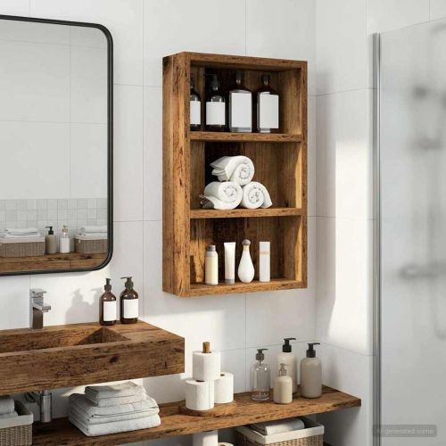 Банен стенен шкаф с рафт Старо дърво 30 x 10 x 50 см