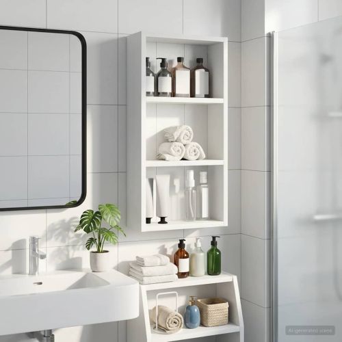 Банен стенен шкаф с рафт със съхранение Бял 30 x 10 x 60,5 см
